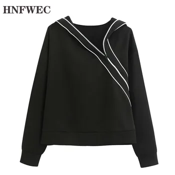 

Patchwork Hoodies Fashion New Women 2020 Spring Full Sleeve Hit Color Casual Style Loose Minority Hoodies V506