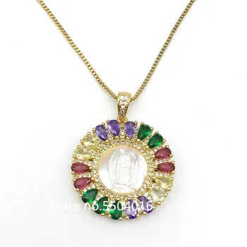 

Fashion Box Chain Jewelry Charm CZ Micro Pave Jesus Shell Pendant Necklaces Natural Shell Jewelry Necklace