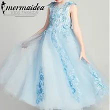 Новинка; длинное платье принцессы с цветочным рисунком для маленьких девочек; детское платье из тюля с кружевной аппликацией; платье для дня рождения; вечернее платье; платье для выпускного; нарядные платья; модные вечерние платья; подарок