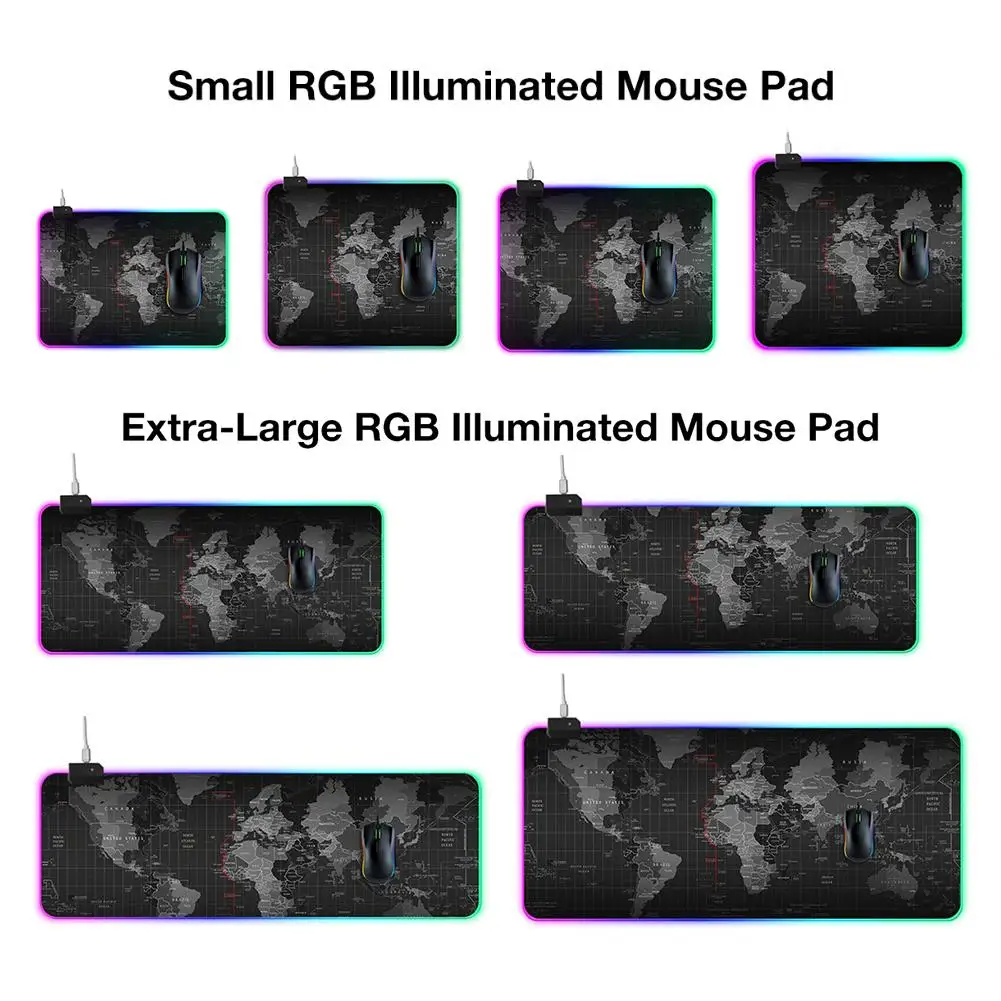 Игровой коврик для мыши RGB Gamer компьютерная карта мира коврик для мыши светодиодный коврик с подсветкой XXL для настольной клавиатуры Компьютерные мыши с подсветкой коврик
