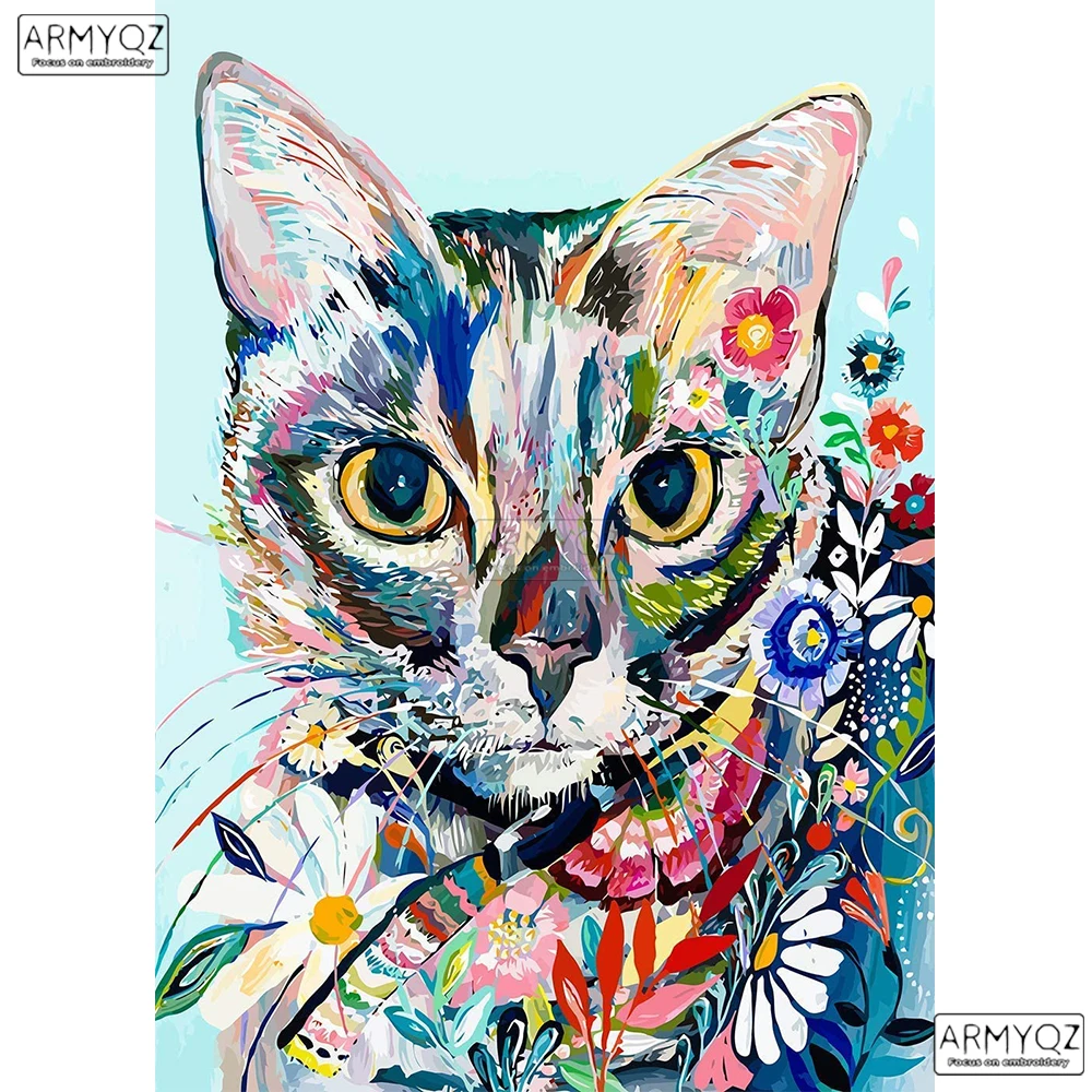 

5D DIY Diamond embroidery home decoration Animal Colorful Cat Flower diamond painting Cross Stitch Rhinestone