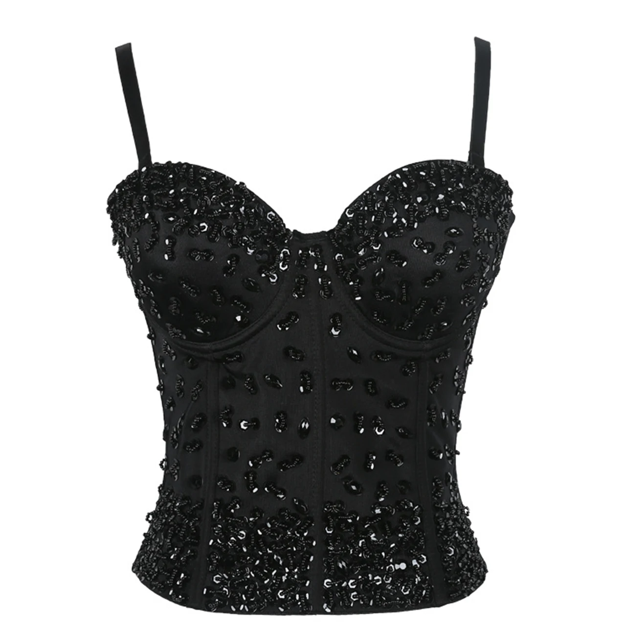 SXTHAENOO 2021 New Beaded Sequins Three-dimensional Chest Pad Woman Sling Corset Nightclub Party Wedding Camisole
