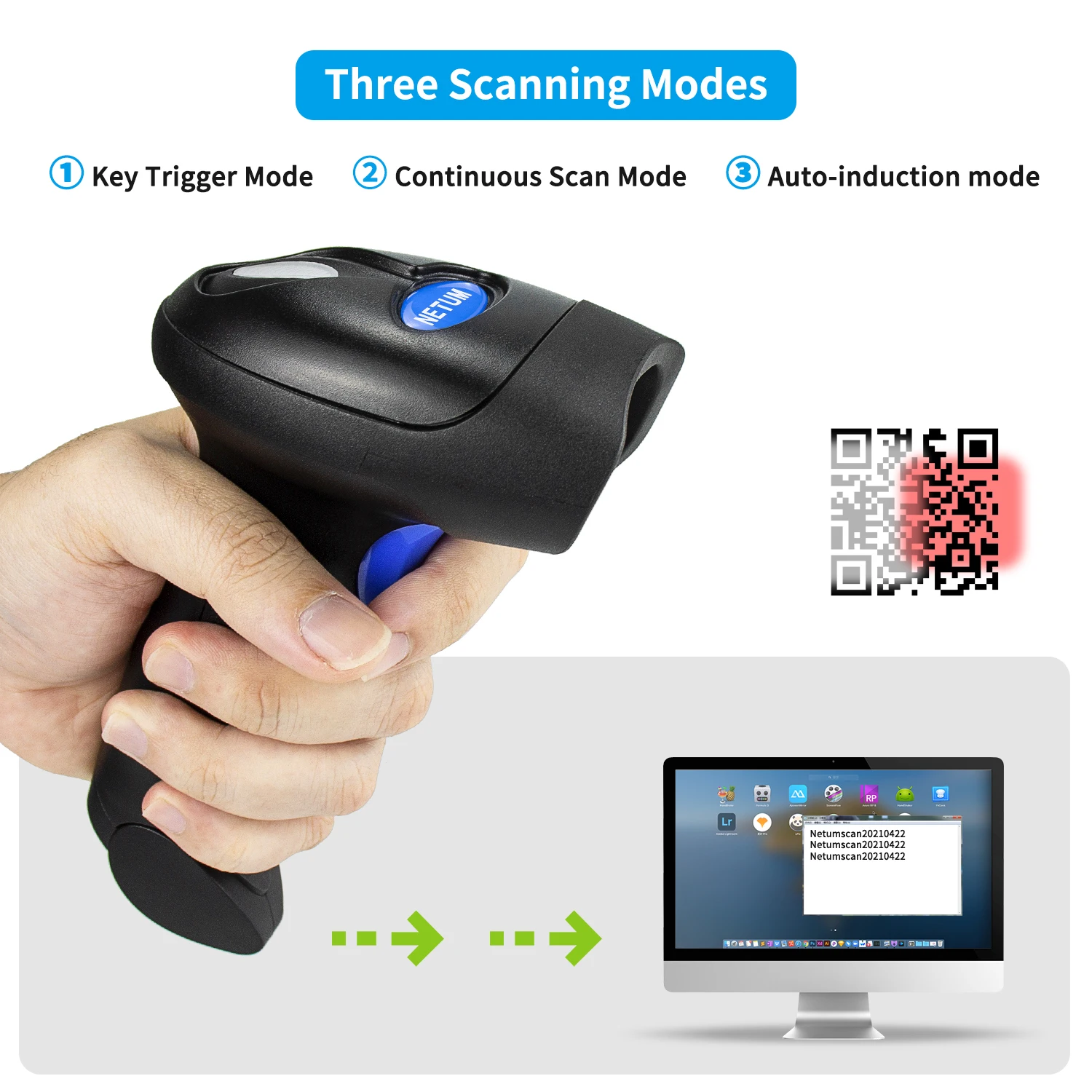 NETUM L8 Wireless QR Barcode Scanner, 2.4G Wireless USB Automatic 2D Bar  Code Reader for Laptop or Computer PC