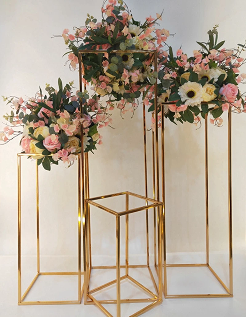 4pcs/lot Wedding Arch Gold-Plated Geometric Flower Stand Home Decoration Shiny Metal Iron Rectangle Square Frame Backdrop