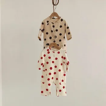 

Pure cotton dot big pocket long sleeve rompers for baby boys and girls little kids soft outwear infant kid clothes