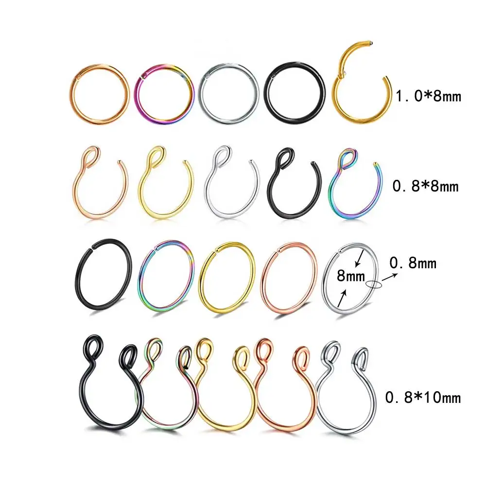 Nose ring set Набор из 20 предметов для пирсинга из нержавеющей стали, для носа, носа, C типа U, кольцо для носа и уха, пирсинг, ювелирные изделия - Окраска металла: Nose ring set