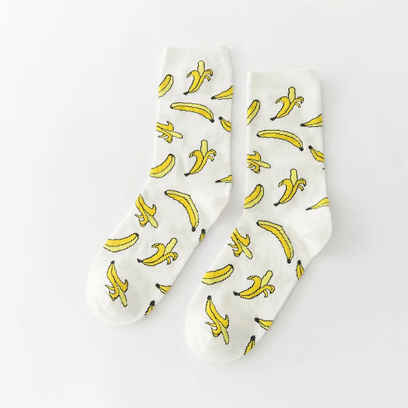 Новые женские носки без пятки ulzzang, молоко, клубника, банан, корова, соккен, для девочек, Осень-зима, рисунок с фруктами, молоко, теплые удобные хлопковые носки - Цвет: Series-1 Many Banana
