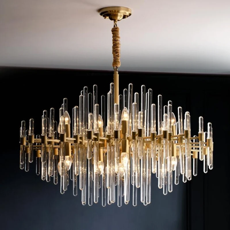 

Nordic light luxury LED crystal living room chandelier simple post-modern villa luxury lobby bar cafe interior creative lighting