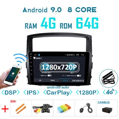 4G64G 1280 carplay-C Android 9,0 1280P 4G 64G Carplay Автомобильный gps радио для MITSUBISHI PAJERO V97 V93 2006- навигация DSP ips экран без DVD плеера - Цвет: 4G64G 1280 carplay-C