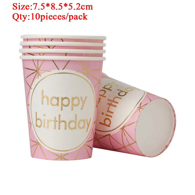 Cup-10pieces Счастливые салфетки для дня рождения 1, 18, 20, 30, 50, 60 лет, розовые кепки, соломинки, декор для свадебной вечеринки, товары для взрослых и детей на день рождения - Color: Cup-10pieces