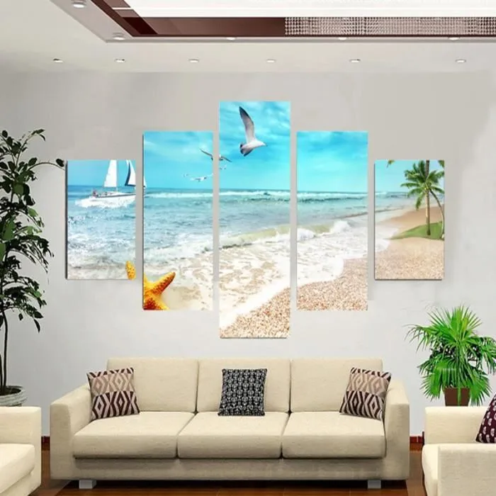 

5-frame Beach Seaside Holiday Computer Airbrush Painting AliExpress Amazon Wish Painting Core Decorative Painting Manufacturers