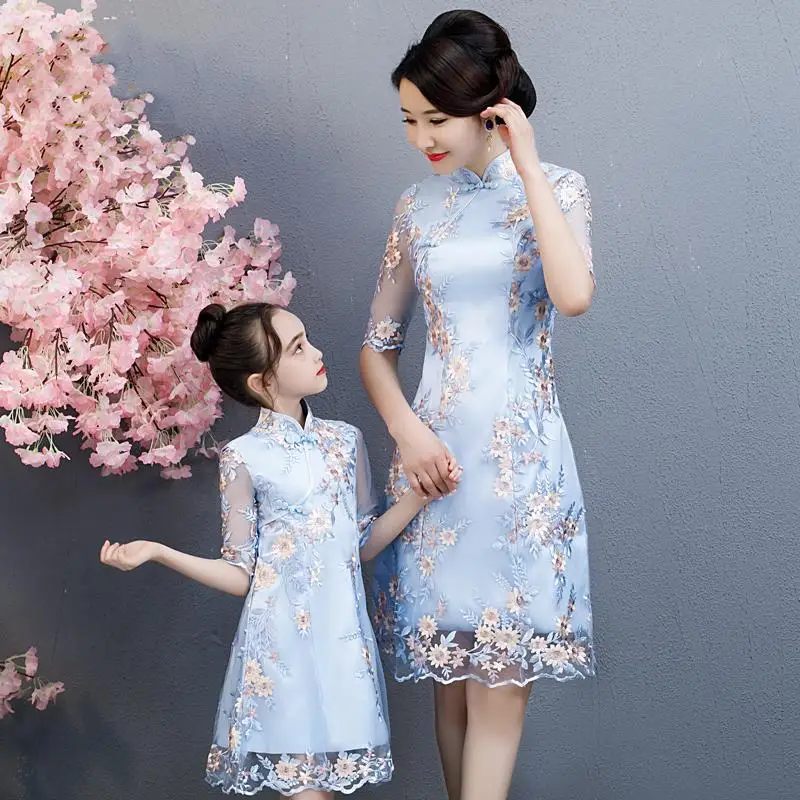 Платье для мамы и дочки, Cheongsam для мамы и дочки,, вечерние платья-двойки для мамы и дочки, одежда для всей семьи, Qipao J308