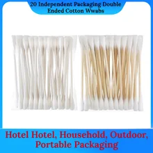 20pcs Disposable Individually Wrapped Cotton Swabs with Two Cotton Balls Make-up Beauty Ear Cleaning Tool Swab Makeup Brushes