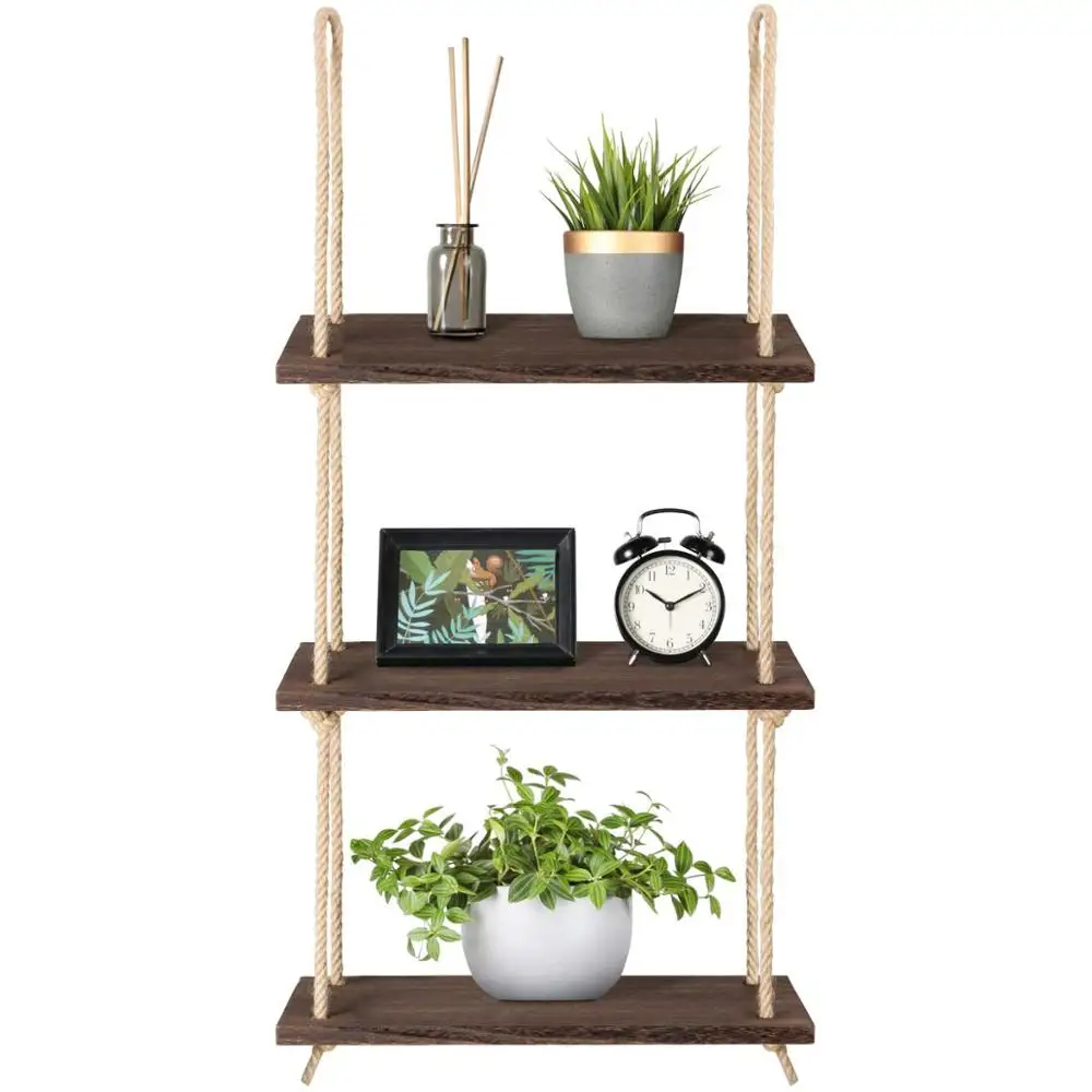 

Wall Hanging Shelves 3-Tier Rustic Wood Storage Rack Home Decor Plants Photos Floating Decorations Display Shelves for Bedroom