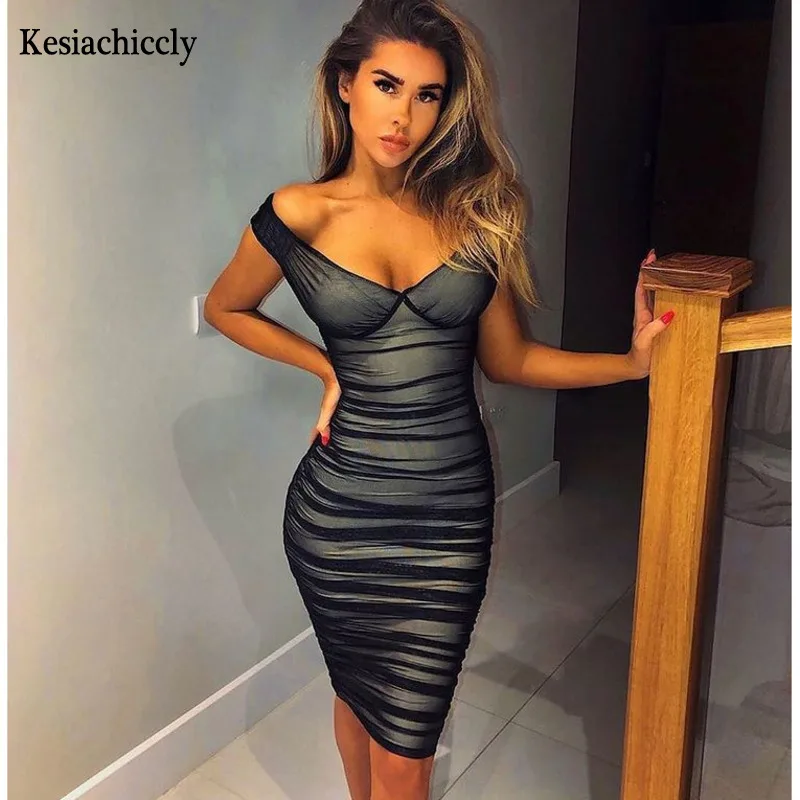Женское Двухслойное Сетчатое платье Kesiachiccly элегантное короткое облегающее с