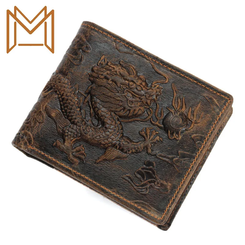 

Genuine Leather Wallet Concise Dragon Pattern Wallet Discount Layer Cowhide