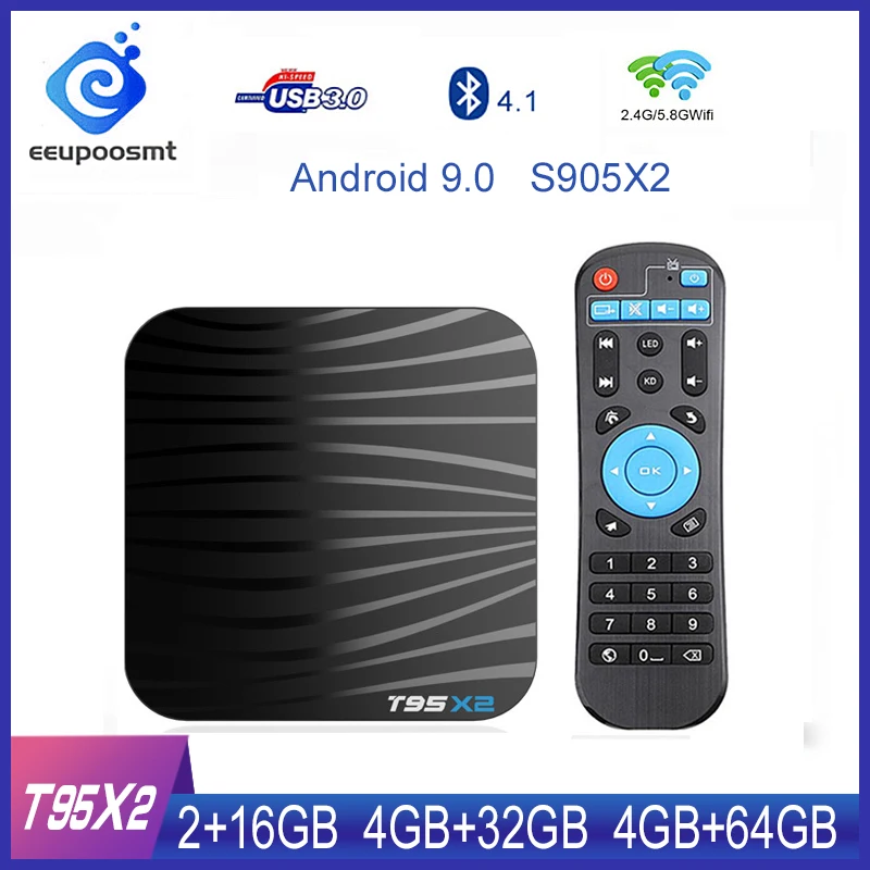 ТВ-бокс T95X2 Android 9 0 Smart TV BOX 4 Гб 64 Amlogic S905X2 четырехъядерный H.265 4K медиаплеер