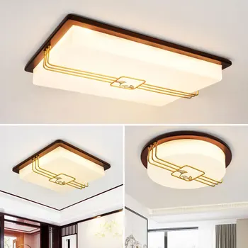 

New Chinese Style Ceiling Copper Solid Wood Chinese-style Minimalist Modern Rectangular Living Room Headlight Library Bedroom La