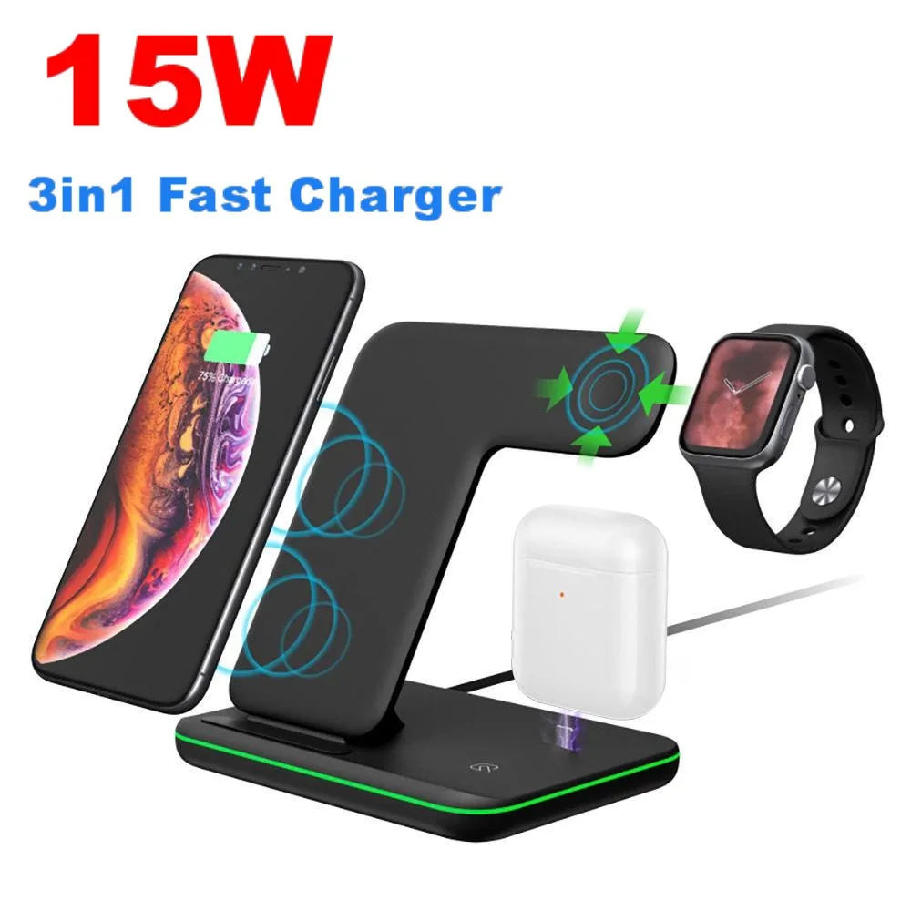 Беспроводное зарядное устройство Qi 3 в 1 15 Вт подставка для iPhone 11 XS XR X 8 AirPods Pro