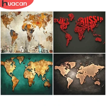 

HUACAN Painting By Number DIY Pictures By Numbers World Map Kits Hand Painted Paintings Art Drawing On Canvas Gift Home Decor