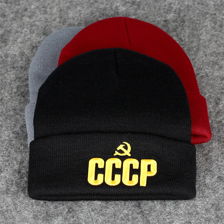 

Embroidery Gold Hammer and Sickle CCCP Design Wool Knitted Caps Fashion Casual Winter Warm Hats for Men Women Standard Size