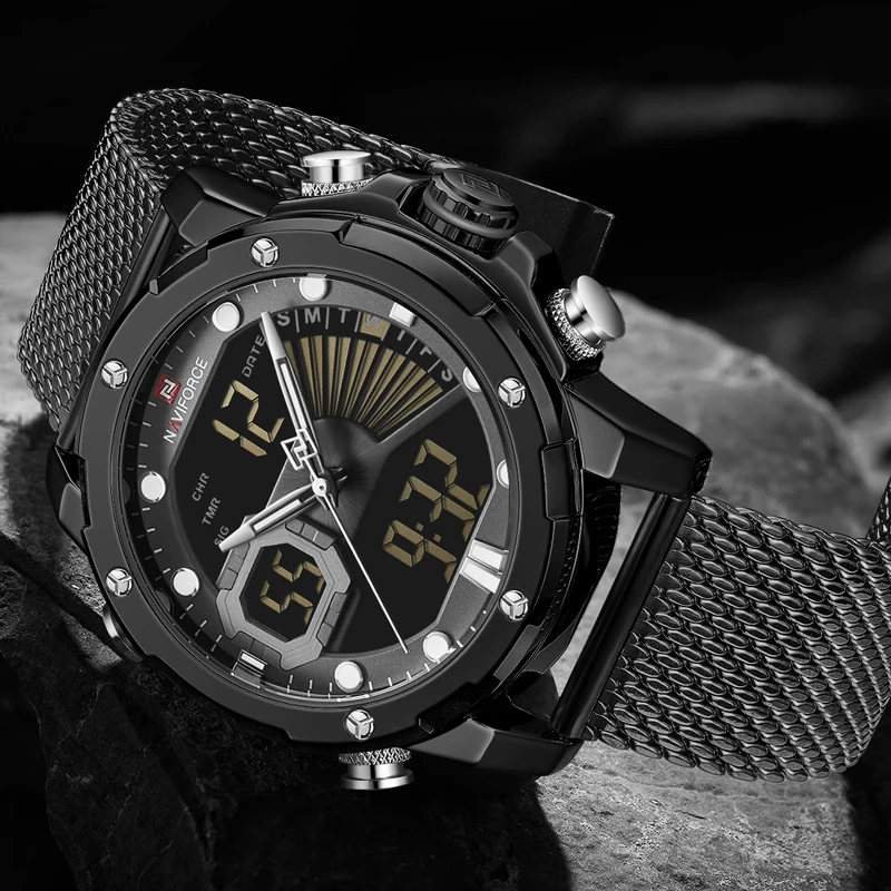 NAVIFORCE мужские часы Топ люксовый бренд Мужская мода нержавеющая сталь Аналоговые Кварцевые черные часы повседневные водонепроницаемые наручные часы с датой