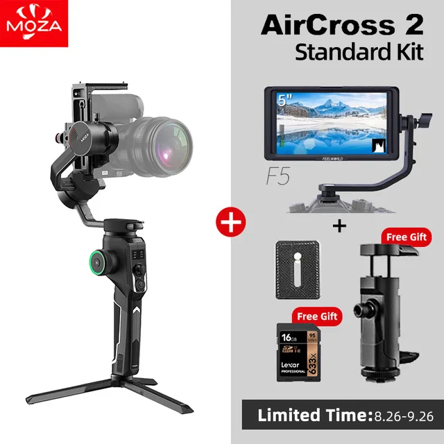 MOZA Aircross 2 3-х осевой ручной шарнирный стабилизатор для камеры GoPro 3,2 кг грузоподъемность беззеркальная камера DSLR sony A6300 RX100 A7M3 A9 панорамный - Цвет: Kit F