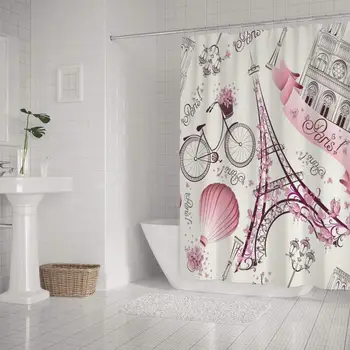

Eiffel Tower and Flowers Shower Curtain 60x72 Inch, Vintage Paris Waterproof Polyester Fabric Bathroom Curtain with Hooks