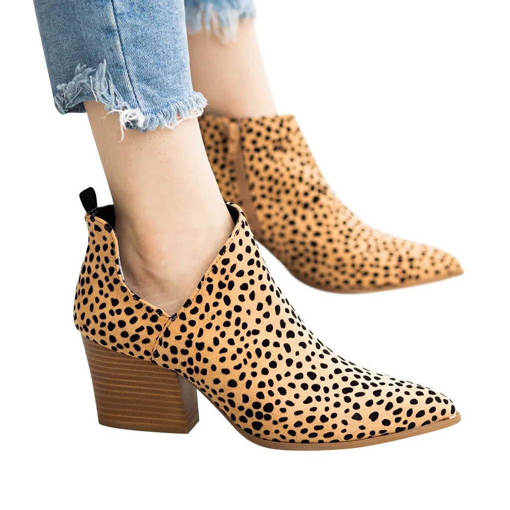 

2019 Autumn Women Shoes Retro High Heel Ankle Boots Female Leopard Boots Women Casual Botas Mujer Booties Feminina Plus Size 43