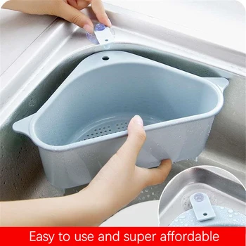 

Sink drain rack household triangle kitchen vegetable and fruit drain basket drain rack bathroom storage rack free punch basket