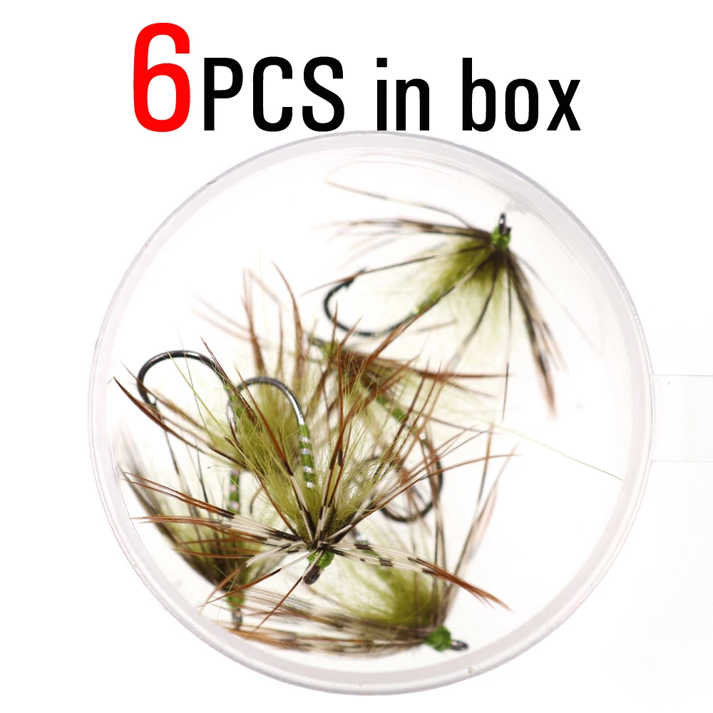 Green 6pcs ICERIO 6 шт. мягкие Hackle Wet Fly Tenkara Nymph крючок для завязывания мух форель Рыбалка муха приманки#12 - Цвет: Green 6pcs