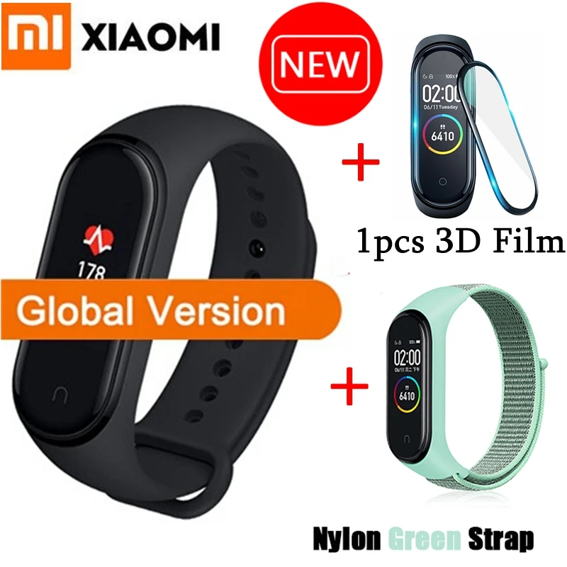 Xiaomi Mi смарт-браслет 4 глобальной версии 3 цвета AMOLED экран пульсометр фитнес Bluetooth 5,0 спортивный водонепроницаемый браслет - Цвет: Global 3DfilmNylon04