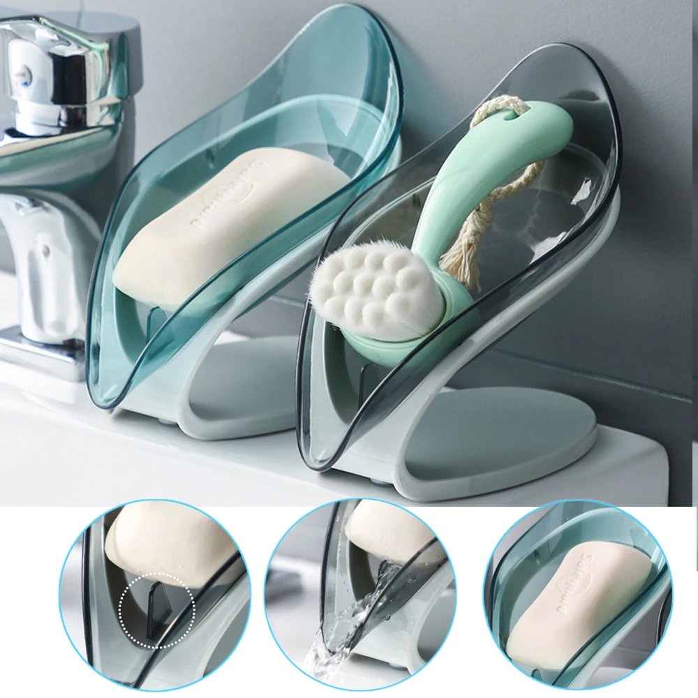 Caja de jabón en forma de hoja para el baño, soporte para jabón de ducha, bandeja de placa de almacenamiento, suministros para el baño