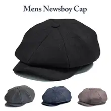 Новая английская стильная винтажная Кепка Newsboy, Мужская восьмиугольная кепка, повседневная темно-синяя клетчатая осенне-зимняя Кепка, берет s