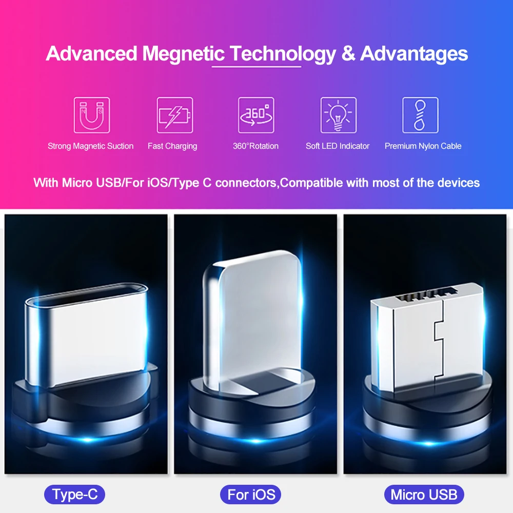 Магнитный usb кабель PUJIMAX 3 в 1 для iPhone Xs 8 USB Type C и Micro нейлоновой оплетке Samsung Xiaomi Huawei