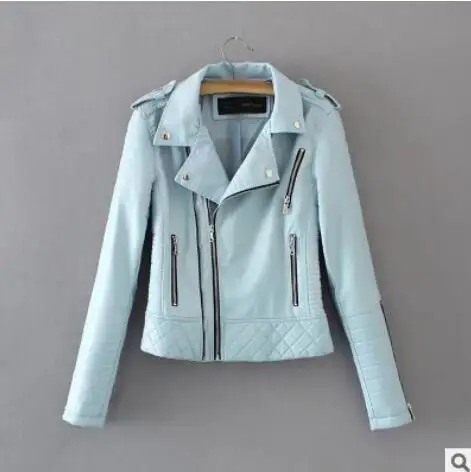 blue Новые модные женские мягкие куртки и пальто из искусственной кожи, женские мотоциклетные молнии, черный, синий цвет, уличная верхняя одежда - Цвет: blue