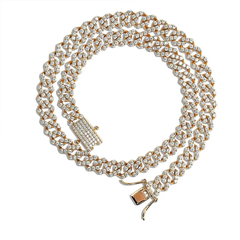 Hip Hop Full Iced Out Zircon Paved Rhinestones 10MM Miami Curb Cuban Chain Bling Rapper Bracelet Necklaces For Men Jewelry