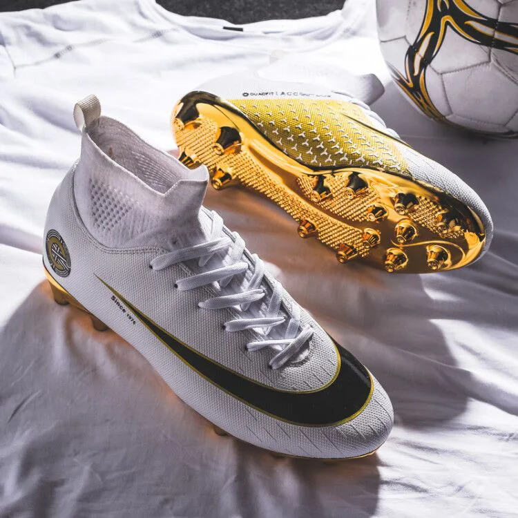 Белые золотые мужские футбольные ботинки Botas De Futbol носки клипсы тренировочные