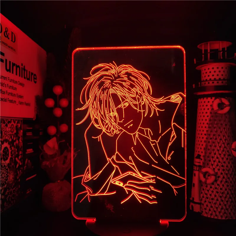 Амин 3D лампа Банановая рыба золы Рысь светодиодный ночник Цвет изменение luminaria