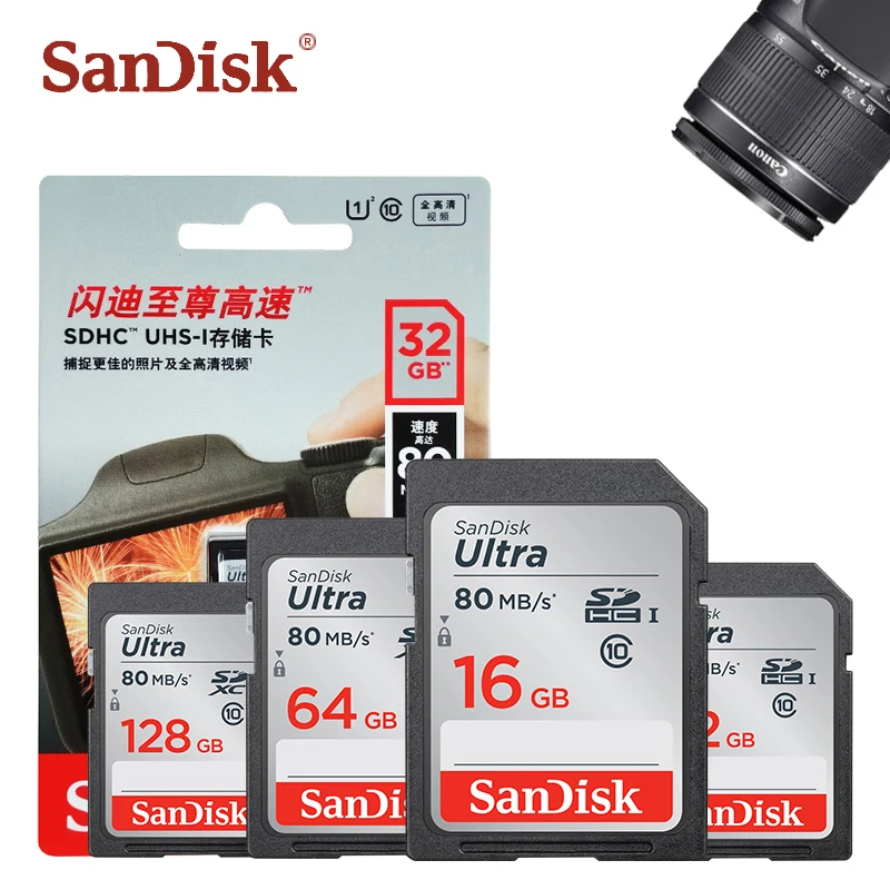 Двойной Флеш-накопитель SanDisk разъем для SD карты со шлейфом 128 Гб 64 ГБ 32 ГБ оперативной памяти, 16 Гб встроенной памяти, карта памяти класса 10 до 80 МБ/с. Камера карты Высокое качество флэш-карты карта памяти