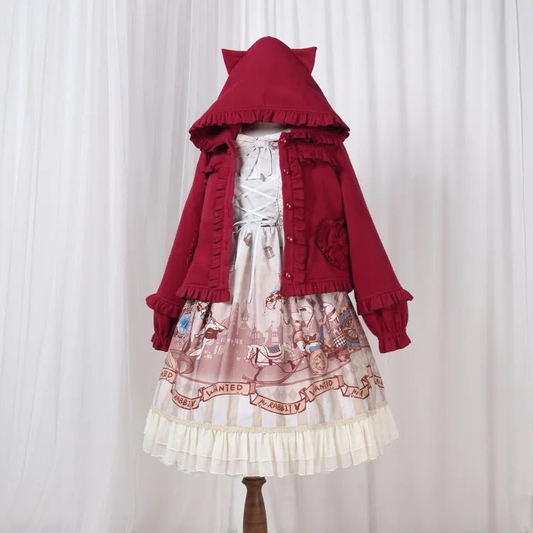

Princess sweet lolita coat Originally Lolita Sweet cat Small Puff coat Plush Thickening Warm Autumn and Winter coat women HWK078
