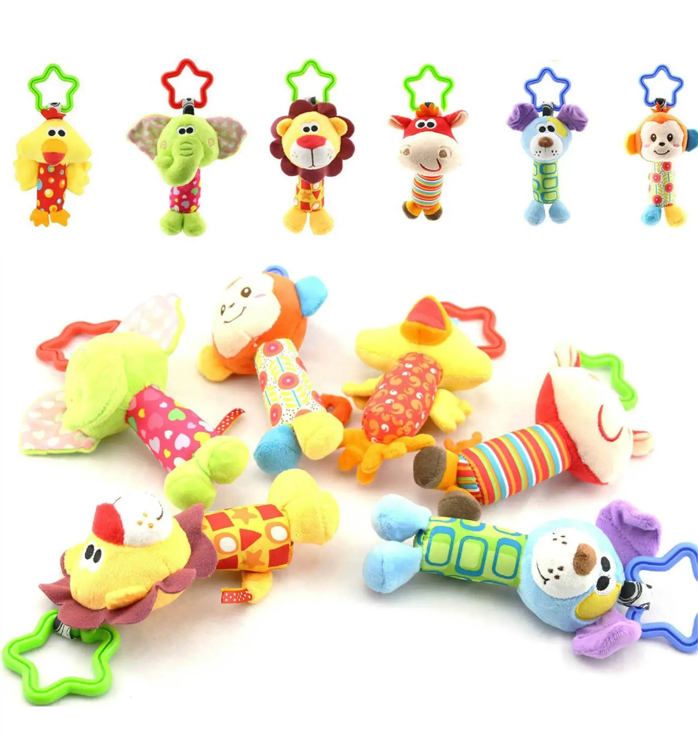 

6pcs Rattle Toys For Baby Cute Puppy animal Stroller Toy Rattles Mobile For Baby Trolley 0-12 Months Infant Bed Hanging Gifts