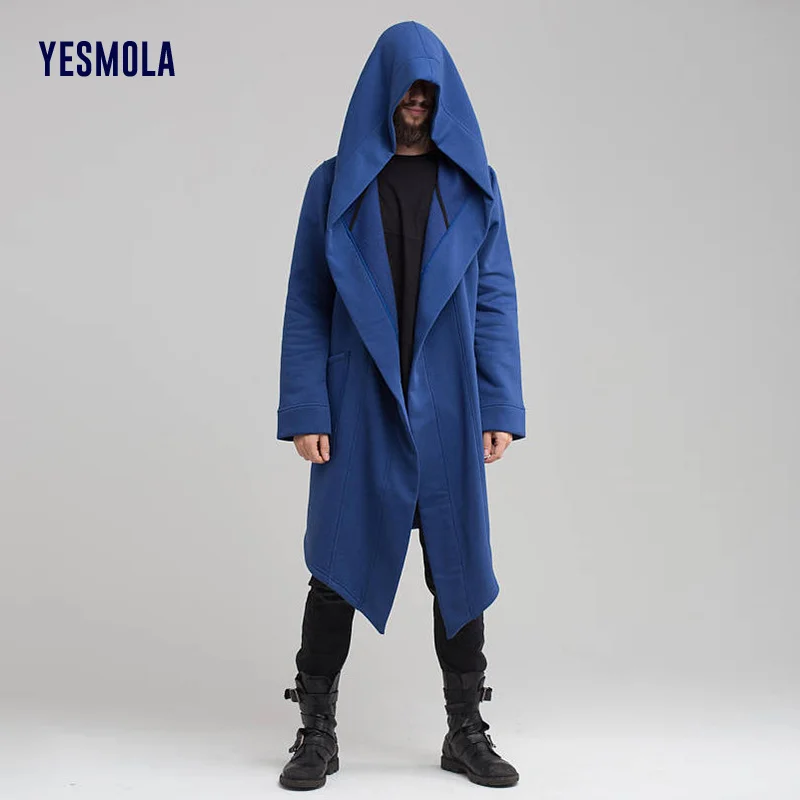 YESMOLA Men's Coat Warm Long Cardigan Cloak Coat Hooded Sweater Hip Hop Mantle Hoodies 2021 Autumn Winter Solid Sweatshirts