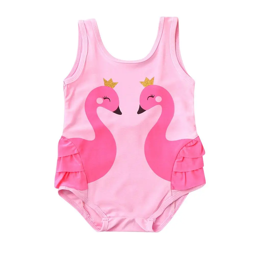 

Children's Swimwear Flamingo Swimsuit For Girls 2020 Summer Bikini Sets Swan Print Swimwear Swimsuit Backless Romper Jumpsuit