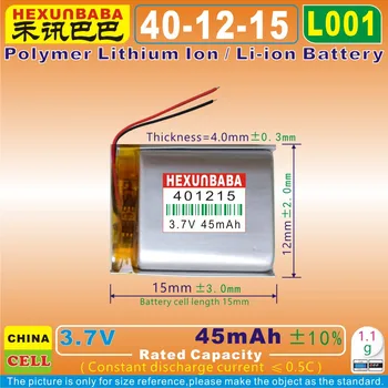 

10pcs [L001] 3.7V 45mAh [401215] PLIB;polymer lithium ion / Li-ion battery for BLUETOOTH,toy,smart bracelet,Wristband,GPS,mp3