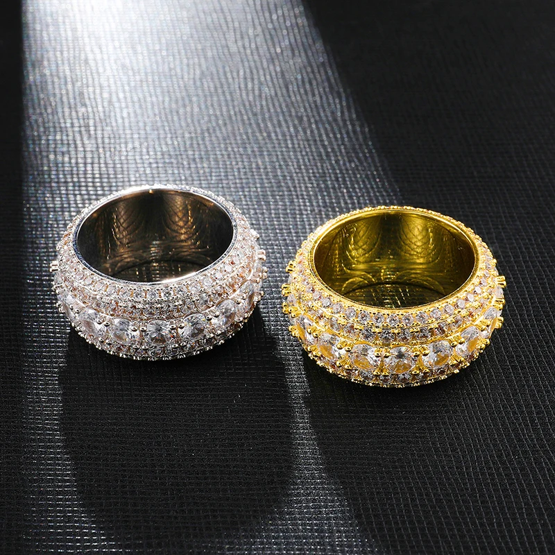 5 ряд теннис Iced Out Bling Полный CZ Шарм Tready медь, кубический цирконий кольцо для мужчин хип-хоп ювелирные изделия золото серебро Размер 8-11