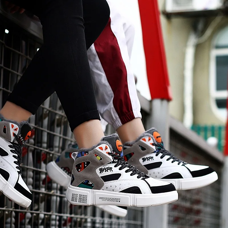 

Winter Hight-top Shoe Hip Hop Cotton-padded Shoes Trend Korean-style Casual Couples Skate Shoes plus Velvet Warm MEN'S SHOES Tre