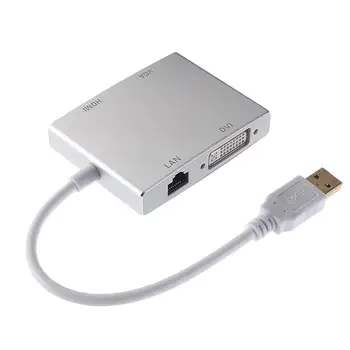 

USB Powered USB 3.0 TO HDMI VGA DVI +RJ45 1080P Expander External Video Card Adapter For Windows10/8.X/7/XP R20
