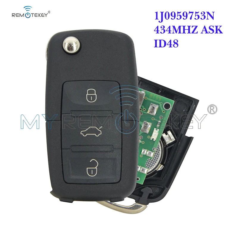 Remtekey Flip Car Remote Key 433.9MHZ ASK ID48 Chip 1J0959753N For VW Volkswagen Golf Passat Polo  2000 2001 2002 2003