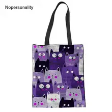 Складные сумки для покупок на плечо с рисунком кота из мультфильма, женские сумки из холста, уникальные женские сумки для шоппинга